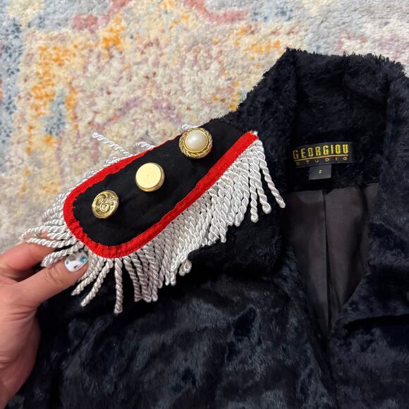 Vintage 90s black crushed velvet embellished jacket - Picture 5 of 6